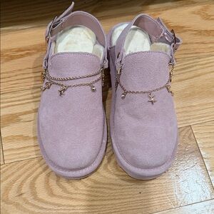 BearPaw Pink Suede Mules with Star Chain